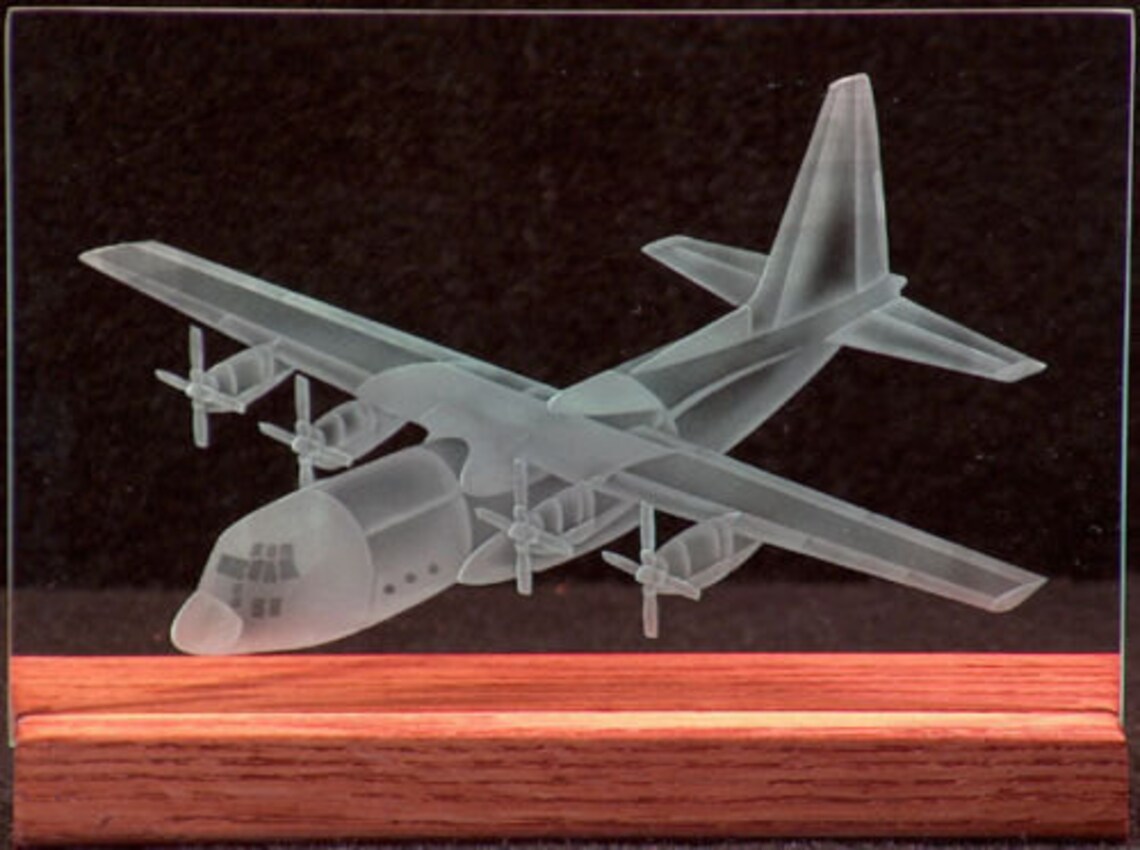 Carved Glass C130 Airplane in Handcrafted Wooden Base Etsy