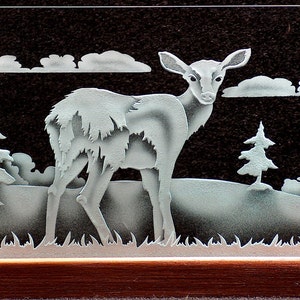 Carved Glass Doe Deer Rectangle with Base