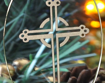 Carved Glass Irish Cross Christmas Holiday Ornament