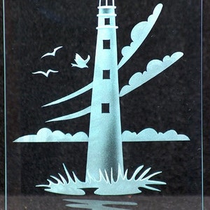 Carved Glass Ponce de Leon Lighthouse in Handcrafted Wooden Base