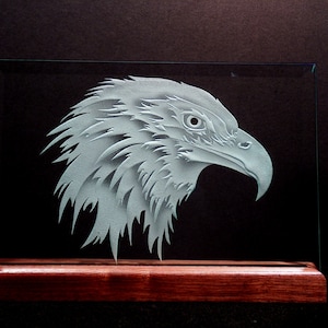 Carved Glass Eagle Rectangle with Base
