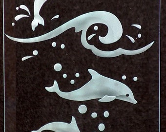 Carved Glass Leaping Dolphins in Handcrafted Wooden Base