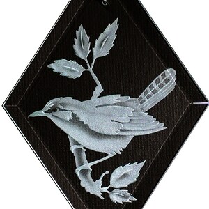 Carved Glass Wren Hanging Suncatcher