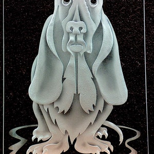 Carved Glass Bassett Hound Rectangle in Base