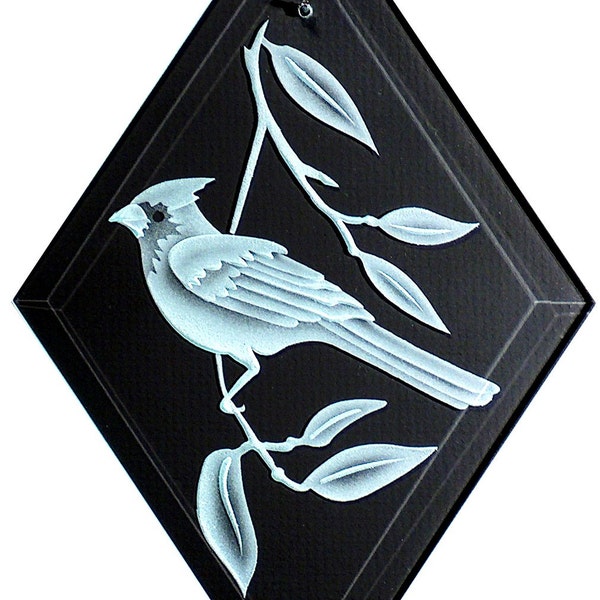 Carved Glass Cardinal Hanging Suncatcher