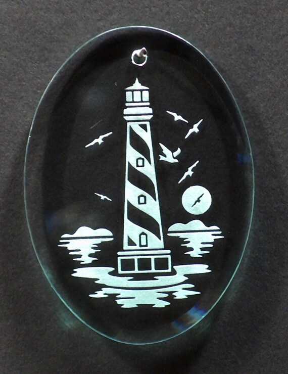 Carved Glass Hatteras Lighthouse Christmas Holiday Ornament