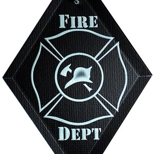Carved Glass Fire Department Symbol Hanging Suncatcher