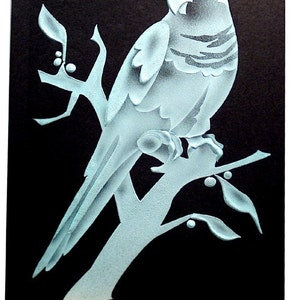 Carved Glass Quaker Parrot in Handcrafted Wooden Base