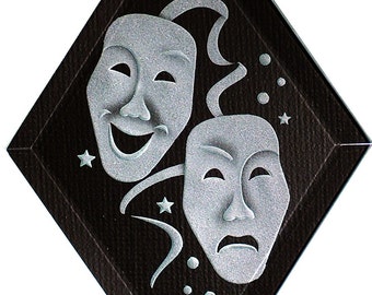 Carved Glass Theater Masks Hanging Suncatcher