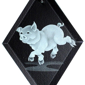 Carved Glass Pig Hanging Suncatcher