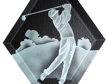 Carved Glass Golfer Hanging Suncatcher
