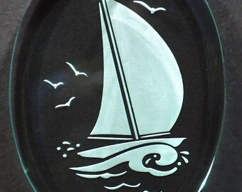 Carved Glass Sailboat Ornament