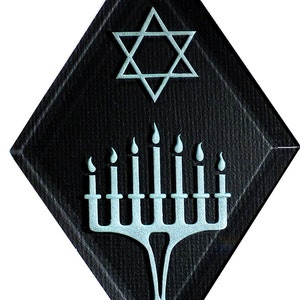 Carved Glass Menorah and Star of David Hanging Suncatcher
