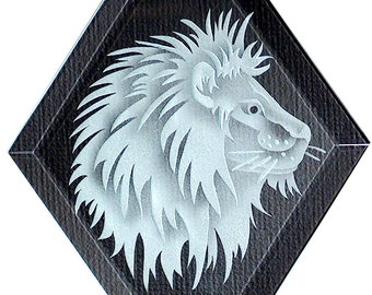 Carved Glass Lion Hanging Suncatcher