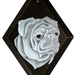 Carved Glass Pug Dog Hanging Suncatcher