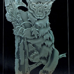 Carved Glass Bear Cub Rectangle in Base