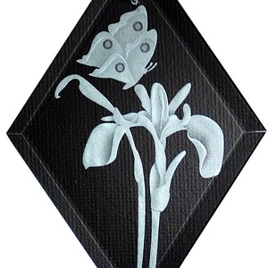 Carved Glass Iris and Butterfly Hanging Suncatcher