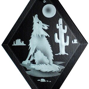 Carved Glass Coyote Hanging Suncatcher