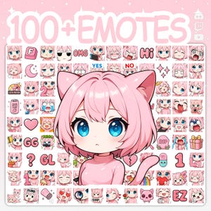 Twitch Emotes, Cat Girl Emotes, Discord Emotes, Cute Emotes, Chibi Emotes, Girl Emotes, Emote Pack, Pink Hair Emotes, Gijinka Emotes