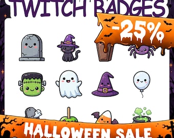 Twitch Badges | 12 Kawaii Halloween Sub Badges Set with 2 Tier Flairs for Stream