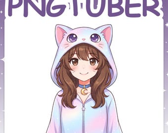 PNGTuber | Pastel Cat 2D Vtuber Model for Twitch & YouTube Streaming, Veadotube Ready - MIKU