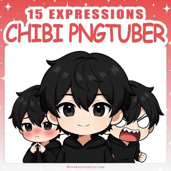 PNGTuber | Male 2D Vtuber Model with 15 Expressions for Twitch & YouTube Streaming, Veadotube Ready