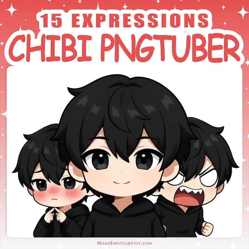 PNGTuber | Male 2D Vtuber Model with 15 Expressions for Twitch & YouTube Streaming, Veadotube Ready image 1