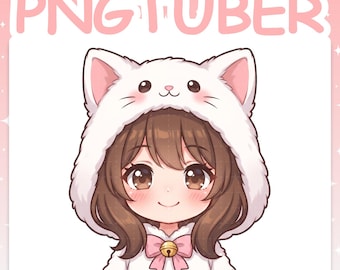 PNGTuber | White Cat 2D Vtuber Chibi Model for Twitch & YouTube Streaming, Veadotube Ready - MIKU