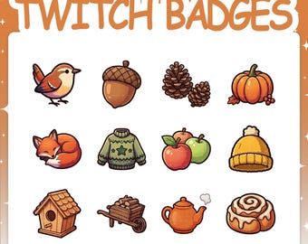 Twitch Badges | 12 Autumn/Fall Sub Badges Set with 2 Tier Flairs for Stream