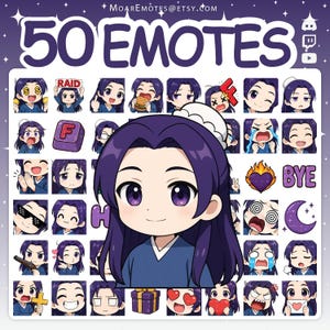 Anime Emotes, Twitch Emotes, Chibi Boy Emotes, Discord Emotes, Noble Emotes, Purple Hair Emotes, Emote Pack, Chibi Emote Pack