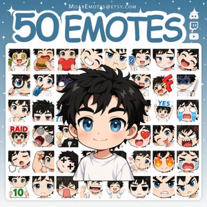 Twitch Emotes, Chibi Boy Emotes, Discord Emotes, Cute Emotes, Chibi Emotes, YouTube Emotes, Boy Emotes, Blue Eyes Emotes, Black Hair Emotes