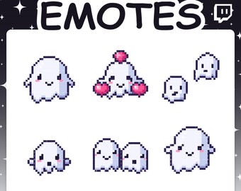 Animated Emotes | Pixel Art Pack with 6 Ghost Emotes for Twitch Stream & Discord Server