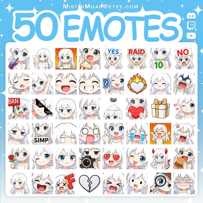 Twitch Emotes | Emote Pack With 50 Cute Emotes for Twitch Stream ...