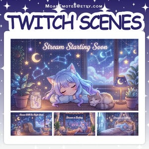 Twitch Overlay | Mysiga Catgirl Twitch-scener med ström som börjar snart, BRB, slut och offline-skärmar
