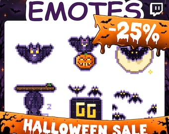 Animated Emotes | Emote Pack with Halloween Bat Pixel Emotes for Twitch Stream & Discord Server