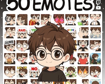 Twitch Emotes | Emote Pack with 50 Chibi Emotes for Twitch Stream & Discord Server
