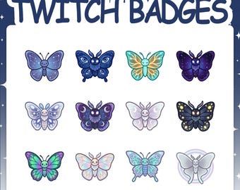 Twitch Badges | 12 Mystical Butterfly Sub Badges Set with 2 Tier Flairs for Stream