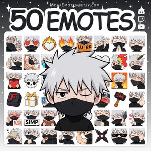 Emotes de anime, Emotes de Twitch, Emotes de ninja, Emotes de Discord, Emotes de shinobi, Emotes de YouTube, Emotes de chico chibi, Pack de emoticonos, Emotes de pelo blanco