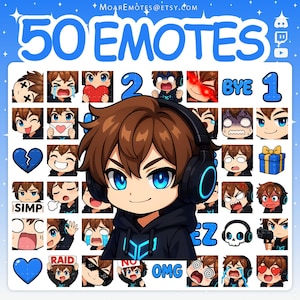 Twitch Emotes, Gamer Emotes, Discord Emotes, Chibi Boy Emotes, Chibi Emotes, YouTube Emotes, Boy Emotes, Emote Pack, Brown Hair Emotes