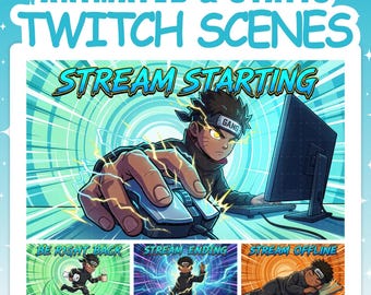 Twitch Overlay | Gaming Ninja Twitch Scenes Set with Stream Starting Soon, BRB, Ending & Offline Screens