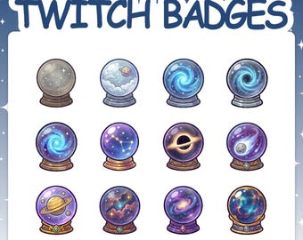 Twitch Badges | 12 Space Sub Badges Set with 2 Tier Flairs for Stream