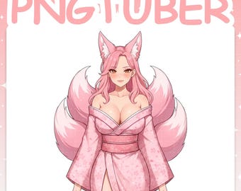 PNGTuber | Sakura Kitsune 2D Vtuber Model for Twitch & YouTube Streaming, Veadotube Ready - SAKU