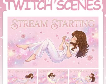 Twitch Overlay | Ethereal Twitch Scenes Set with Stream Starting Soon, BRB, Ending & Offline Screens - AIKO