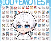 Twitch Emotes, Chibi Boy Emotes, Discord Emotes, Cute Emotes, Chibi Emotes, YouTube Emotes, Boy Emotes, Emote Pack, White Hair Emotes