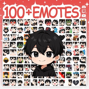 Twitch Emotes, Chibi Boy Emotes, Discord Emotes, Cute Emotes, Chibi Emotes, YouTube Emotes, Boy Emotes, Emote Pack, Black Hair Emotes