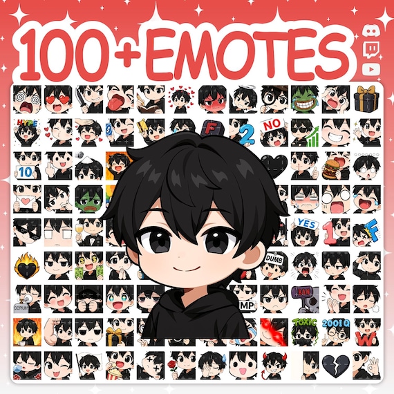 Twitch Emotes, Chibi Boy Emotes, Discord Emotes, Cute Emotes, Chibi Emotes, YouTube Emotes, Boy Emotes, Emote Pack, Black Hair Emotes