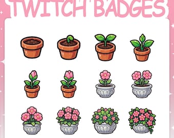 Twitch Badges | 12 Flower Sub Badges Set with 2 Tier Flairs for Stream