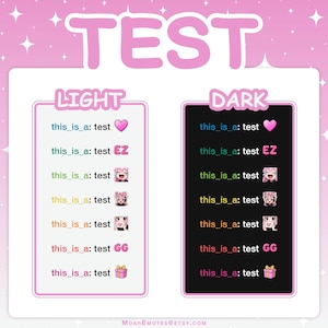 Test preview of the emotes in light and dark chat themes, showing how they appear in messages.