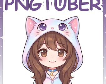 PNGTuber | Pastel Cat 2D Vtuber Chibi Model for Twitch & YouTube Streaming, Veadotube Ready - MIKU