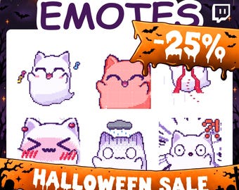 Animated Emotes | Emote Pack with 6 Ghost Cat Emotes for Twitch Stream & Discord Server
